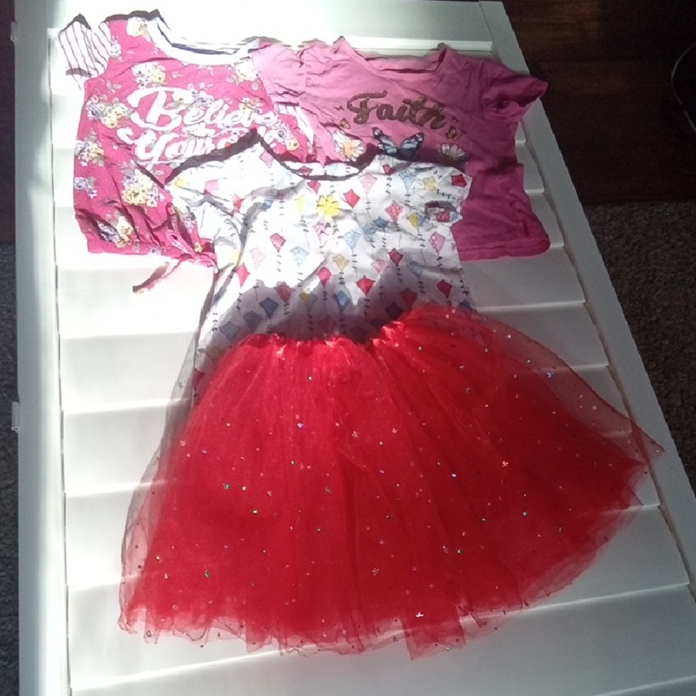 Girls four items Bundle With Tops, Dress and tulle Skirt